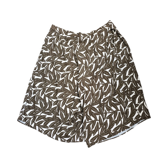 WHIT Pants - WHIT TWO Shorts Womens 26W Brown White Leaf Print Tencel Wide Leg High Rise